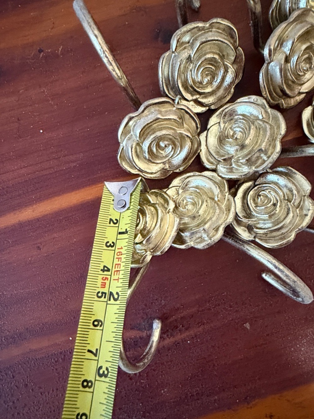 Brass Rose Flower Design Vintage Curtain Hooks Set of 12 cottagecore granny - Picture 5 of 7